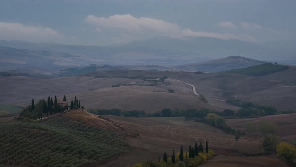 Val d'Orcia Rolling Hills in Tuscany Time Lapse