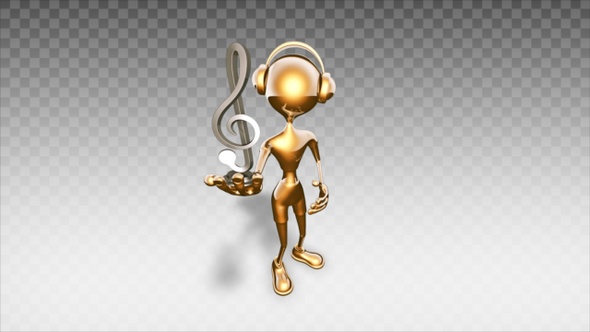 Gold 3D Man - Cartoon Show Musical Symbol