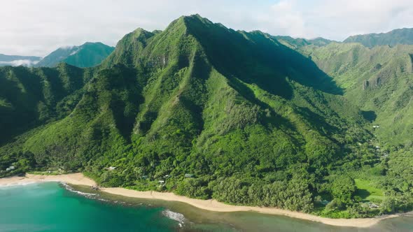 Traveling Pure Nature of Tropical Island Kauai Hawaii USA Cinematic Aerial View