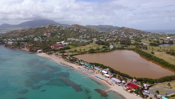 Aerial view of a beach and the cityscape of Basseterre, in Saint Kitts and Nevis