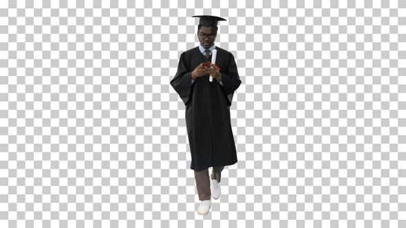 African american male student in graduation, Alpha Channel