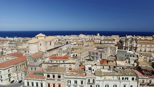 Flying Over Old Town With Classic Buildings