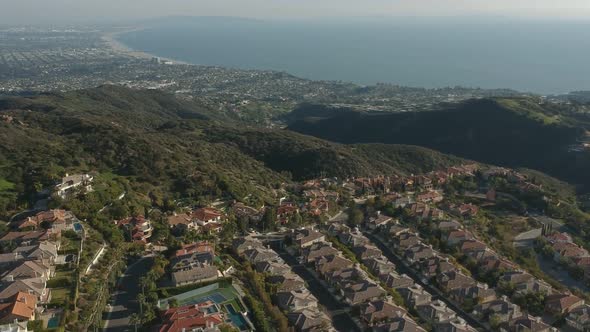 Midday camera down drone sightseeing view from the garden city of Malibu, California. ( DJi Spark Dr