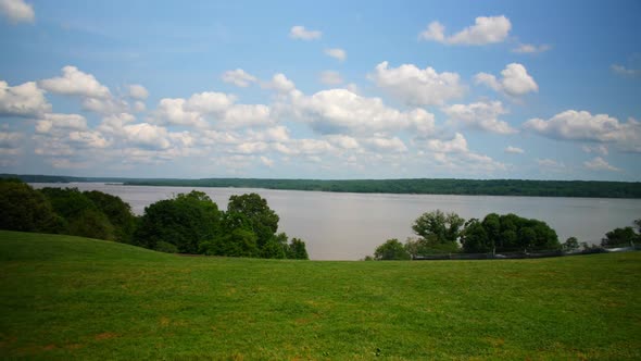 View of the Potomac river from the back porch at Mount or Mt Vernon also known as the historic Georg
