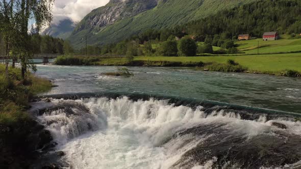 Suspension Bridge over the Mountain River, Norway