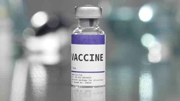 Vaccine vial in medical lab