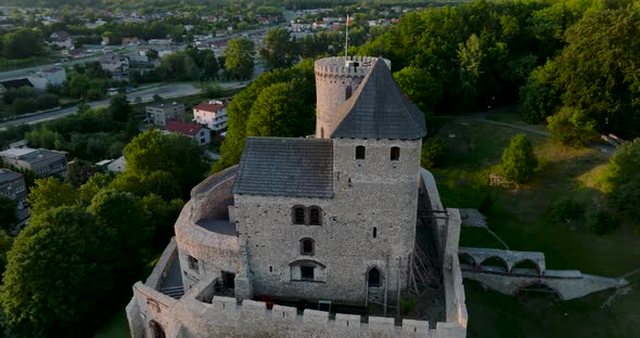 Flight Around the Castle in Bedzin at Sunset Upper Silesia Poland