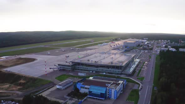 Airport apron and runway aerial view_10