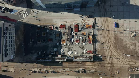 Aerial drone view of the main square located in the center of Katowice. Silesia, Poland.