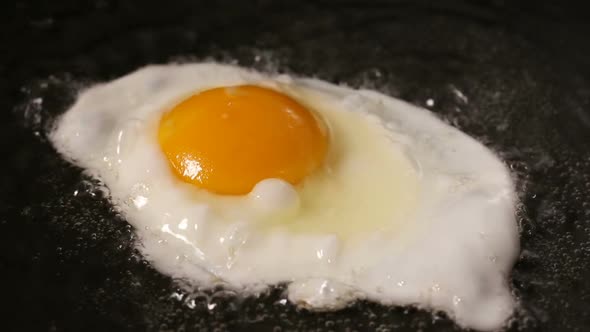 One Egg is Fried In A Frying Pan In sunflower Oil