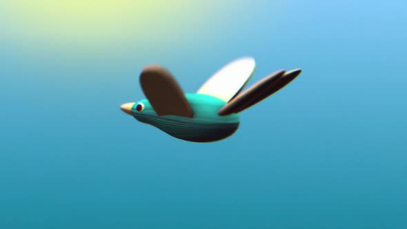 3D Wooden Bird Flying in the Sky