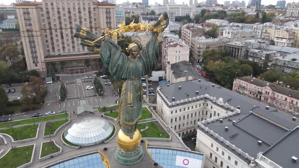 Kyiv, Ukraine in Autumn : Independence Square, Maidan. Aerial View