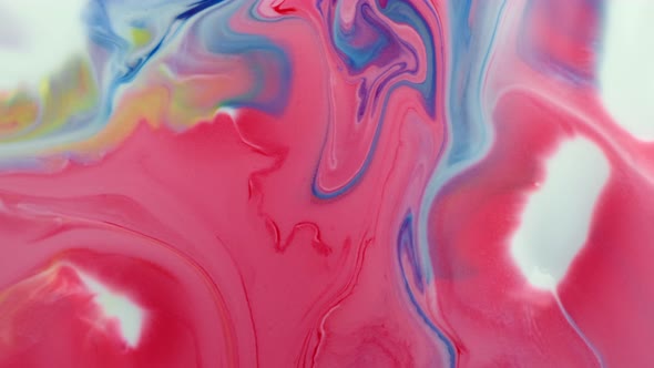 Multicolored Acrylic Paint. Slow Motion. Fantastic Surface. Abstract Colorful Paint. Top View