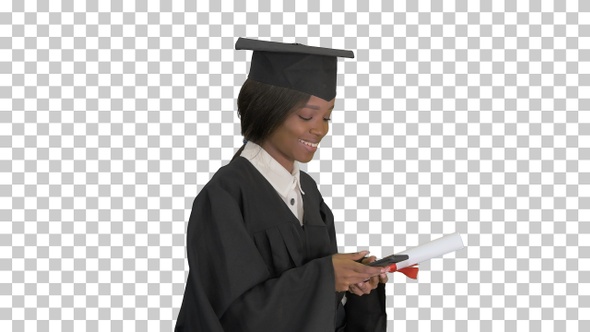 Smiling African American female graduate, Alpha Channel