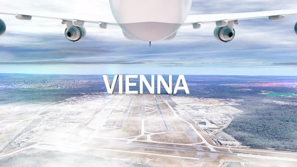 Commercial Airplane Over Clouds Arriving City Vienna