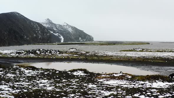 Car Driving Through the Puddle on a Mud Dirt Road in Iceland