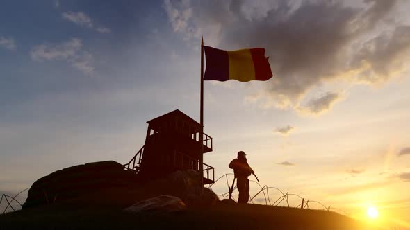 Romanian Soldier Watching The Border At Dusk