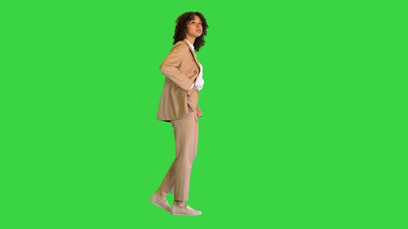 Beautiful Black Lady Walking and Sightseeing on a Green Screen Chroma Key