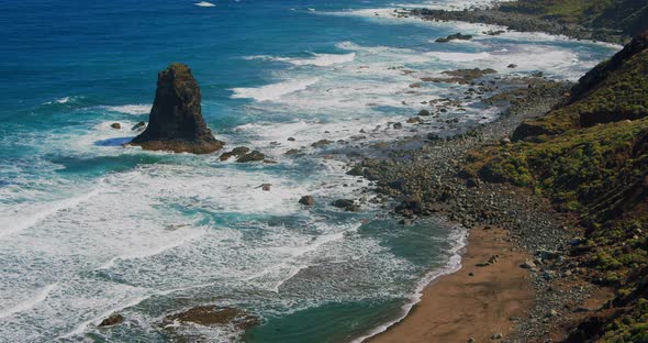 Incredible Mountain Scenery on the Ocean in the North of the Spanish Volcanic Beach Benijo on Island