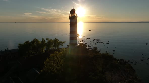 Aerial View of the Lighthouse at Sunset