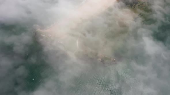 Aerial View of the Nazimov Sand Spit in Fog Russia