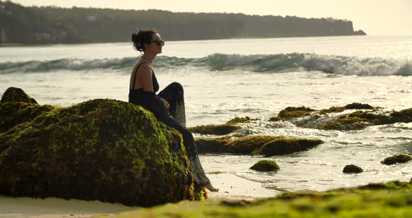 Girl on the Beach at Sunset Bali Indonesia