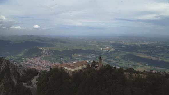 Aerial View of the Sanctuary of the Virgin Mary of Queralt Catalonia Spain. This Religious Building