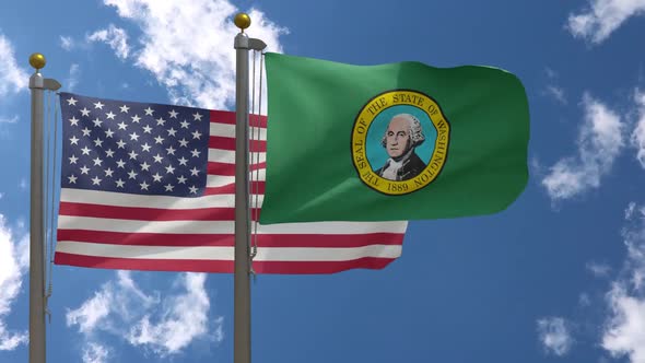 Usa Flag Vs Washington State Flag  On Flagpole