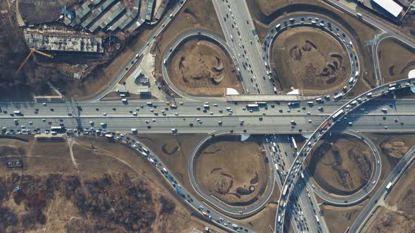 Aerial Road Crossing Bird'seye View of the Roundabout