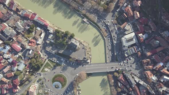 Aerial view of Old Tbilisi. Metekhi bridge. Georgia