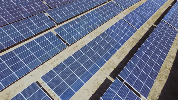 Solar Power Station with Panels Standing in Rows