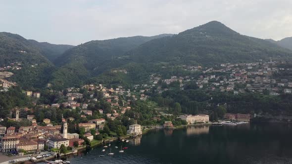 LAKE COMO, ITALY Villa Desta from the drone and the Italian Alps in background