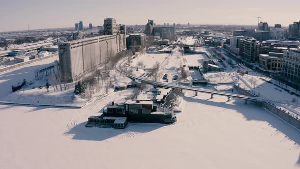 4K winter City Montreal Old Port Drone-003