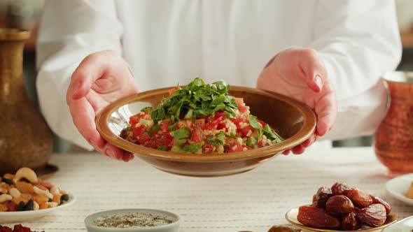 Tabbouleh Vegetable Salad Closeup Middle Eastern National Traditional Food