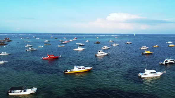 Drone Fly Over Boats Near to Beach on Sunset