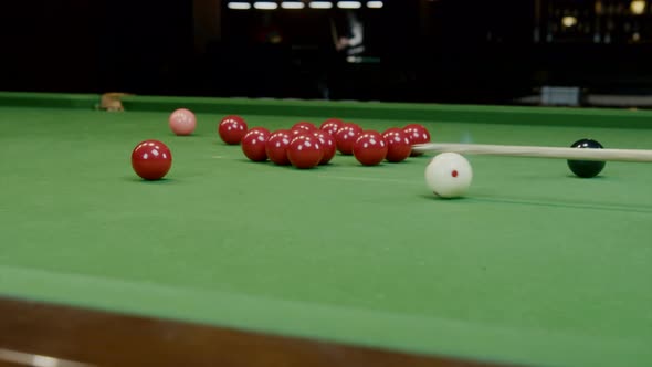 A Shot Behind The Snooker Balls Slow Motion