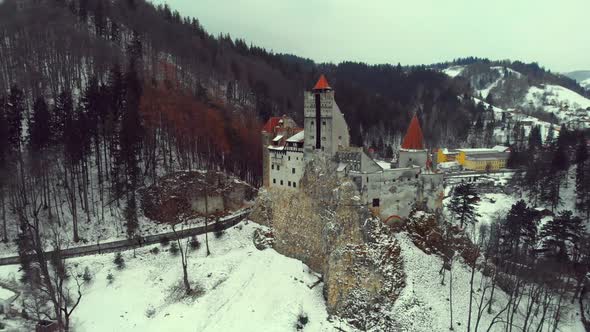 AERIAL VIEW OF BRAN CASTLE TRANSILVANIA ROMANIA  DRACULA'S CASTLE