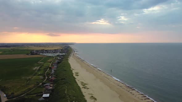 4k Aerial Shot of Scenic Landscape Along the Coast of Norfolk, England