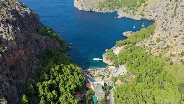 Aerial Drone Video Footage of Port De Sa Calobra Bay, Mallorca