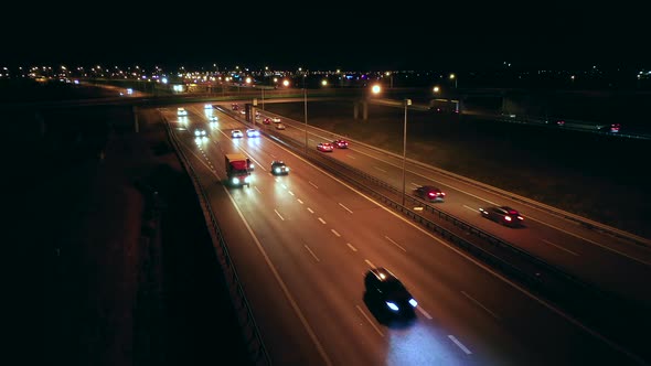 Aerial View of an Expressway with Little Car Traffic at Night