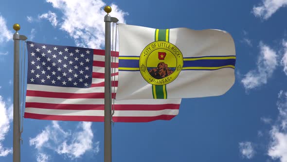 Usa Flag Vs Little Rock City Flag Arkansas  On Flagpole