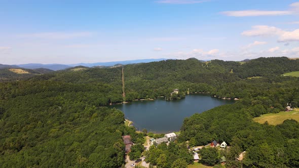 Aerial view of Lake Pocuvadlo in the locality of Banska Stiavnica in Slovakia