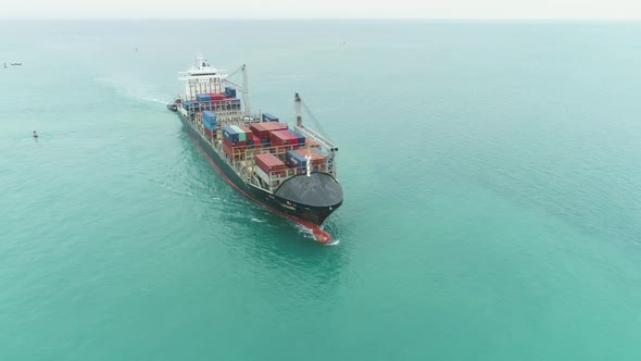 Container Ship in the Sea. Aerial View