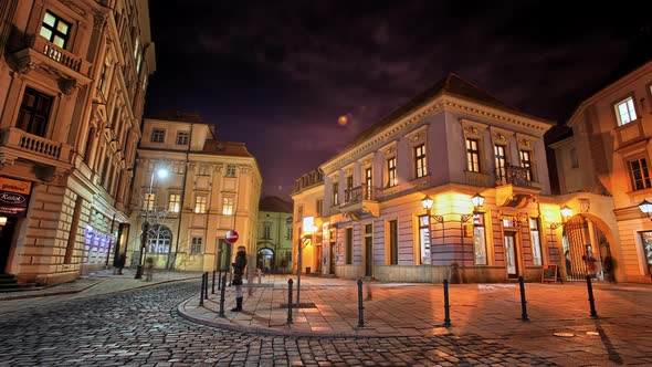 Night Brno. Time-lapse night street in Brno