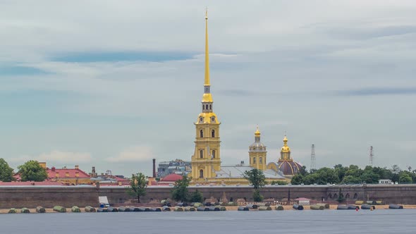 Peter and Paul Fortress Across the Neva River Timelapse Hyperlapse St