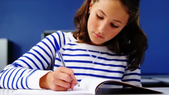 Student studying in classroom