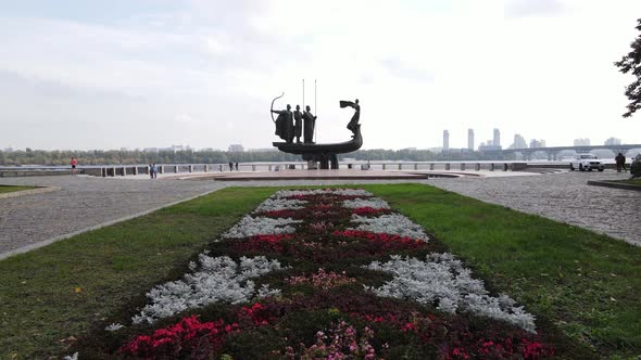 Kyiv, Ukraine Aerial View in Autumn : Monument To the Founders of the City. Kiev