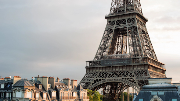 Closeup O The Eiffel Tower In Paris France 5