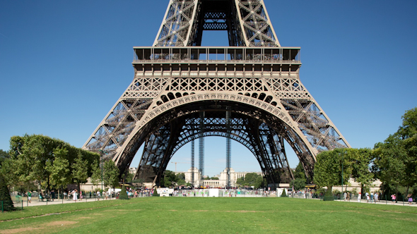 Closeup O The Eiffel Tower In Paris France 14