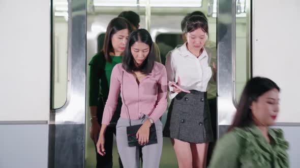 Crowd of People on a Busy Crowded Public Subway Train Travel